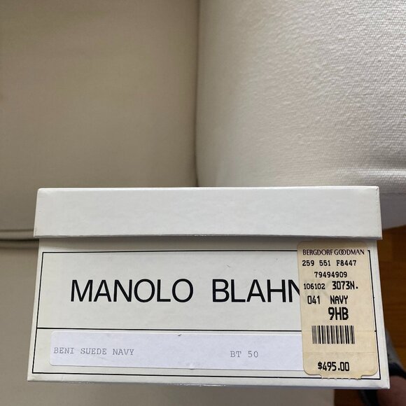 Manolo Blahnik Navy Suede Heels - Picture 4 of 4